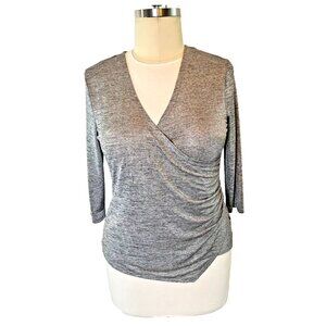 Jennifer Lopez - Women's XL Blouse Silver Grey Heathered Wrap Front VNeck Ruched